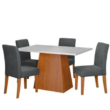 Imagem de Conjunto Sala De Jantar Mesa 1,36m Trento 4 Cadeiras Trieste Dobuê Madeirado/grafite