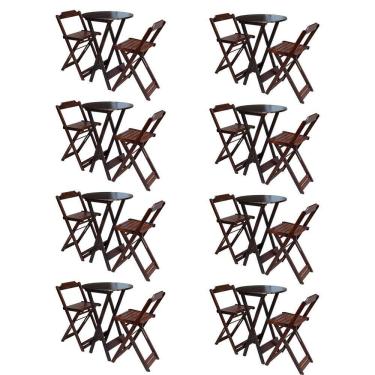 Imagem de Kit 8 Jogos De Mesa Bistrô De Madeira Com 2 Cadeiras Dobravel Imbuia - Marrom