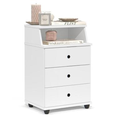 Imagem de Mesa De Cabeceira Quarto Luxo New Com 3 Gavetas Branco Branco