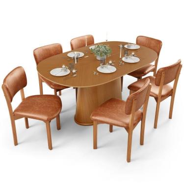 Imagem de Mesa Para Sala De Jantar Valência Com 06 Cadeiras Sala De Jantar Dara L02 Couríssimo Camel - Lyam Decor