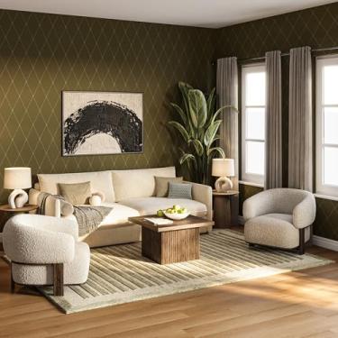 Imagem de Rugs USA x Carmeon Hamilton Tapete de lã listrado 6 x 20 cm para sala de estar, quarto, sala de jantar, entrada, corredor, verde sálvia