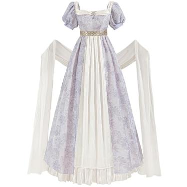 Imagem de FCCAM Vestidos Regência Roxos para Mulheres Cintura Império 1800 Vestido Vitoriano Fantasia Vestido de Baile com Xale, Roxa, Small