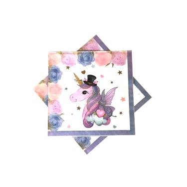 Imagem de Guardanapos de festa de unicórnio, guardanapos de balão arco-íris descartáveis, unicórnios suprimentos para festas de aniversário, unicórnios extravagantes guardanapos de papel de jantar de festa para