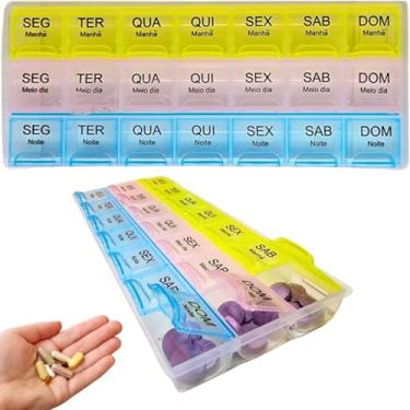 Imagem de Porta Comprimidos Semanal Manhã Tarde Noite 3x ao Dia Caixa Organizadora Remédios Vitaminas Cápsulas Diário Estojo Mensal Viagem 21 Compartimentos