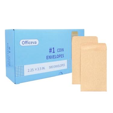 Imagem de Officeva #1 500 envelopes pequenos para moedas 5,7 cm x 9 cm com aba gomada, mini envelopes Kraft marrom para armazenar sementes, chaves, carimbos, pontas e itens pequenos