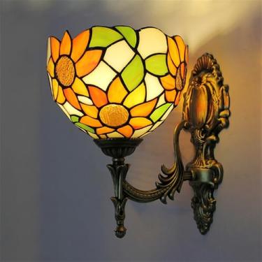 Imagem de Luminária de parede retrô americana LED de luxo europeia para sala de estar, quarto, escritório, casa de campo, hotel, restaurante, café, bar, corredor, com vidro colorido (Estilo 22)