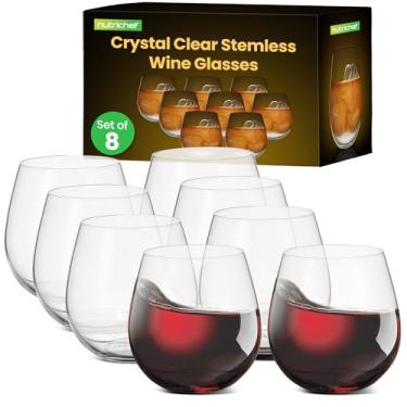 Imagem de NutriChef Conjunto de 8 peças de taças de vinho sem haste de 425 g, taças de vinho de vidro sopradas à mão, elegante conjunto de vidro para vinho tinto e branco, design durável, conjunto de 8, pode