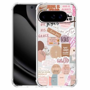 Imagem de malegaon Jesus Cristão Estético Verso da Bíblia Citações Colagem, Capa Completa de TPU Macio Moderno para Google Pixel 10 Pro XL Transparente