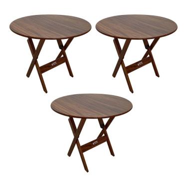 Imagem de Kit 3 Mesas Dobráveis De Madeira Redonda 90cm Imbuia Cor: Marrom