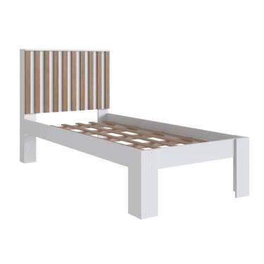 Imagem de Cama Solteiro Cabeceira Ripada 108x206cm Branco Mel Proddy