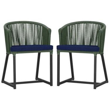 Imagem de 2 Cadeiras De Jantar Noronha Preta Corda Náutica E10 Trama Verde