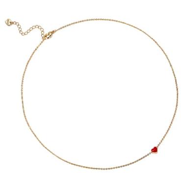 Imagem de Colar de latão dourado com coração vermelho para mulheres, corrente de comprimento ajustável minimalista, joia elegante, presente dela