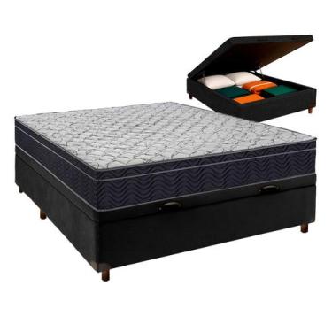 Imagem de Cama Box Bau Preto + Colchão Casal Airtech 150 Ortobom