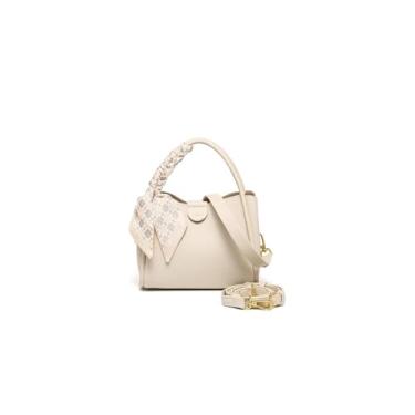 Imagem de Bolsa feminina com lenço de seda, bolsa de ombro preta com alça superior, alça de ombro ajustável, elegante bolsa de transporte diário, Branco, Small, Bolsa quadrada pequena transversal