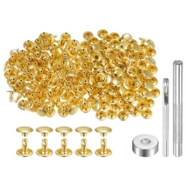 Imagem de HARFINGTON 100 conjuntos de rebites de couro 8 x 9 mm metal dupla tampa rebite botões parafusos fixadores com 3 peças ferramentas de configuração rebites para artesanato em couro, decoração de reparo