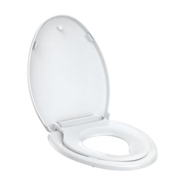 Imagem de Assento sanitário com assento de criança alongado, capa de assento de vaso sanitário familiar de material PP, assentos macios para adultos e crianças, fácil de limpar, solução segura de treinamento de