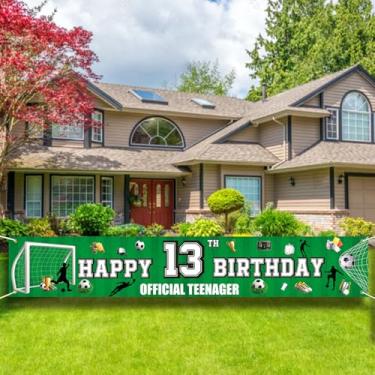 Imagem de Faixa oficial de futebol para adolescente - 2,8 x 4 m, faixa de feliz aniversário de 13 anos, suprimentos de festa de 13 anos para decoração de quintal ao ar livre (SCCOFTNG13TH)
