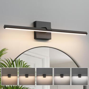 Imagem de CCYCOL Luminária de banheiro preta - luminárias modernas de banheiro de 61 cm sobre o espelho Barra de luz LED regulável de 18 W para banheiro 3500K iluminação de arandela de parede