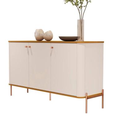 Imagem de Aparador Buffet Tucupí Sala Com 3 Portas E Pés De Metal Off White-nature-bronze