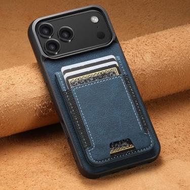 Imagem de SFDSUH Capa de luxo para iPhone 16e em couro PU com suporte para cartão e acabamento fosco na parte traseira (Para iPhone 16e/Azul)