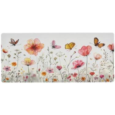 Imagem de xigua Mouse pad grande borboleta e flores, tapete de mesa antiderrapante 80 x 39,9 cm, base de borracha de 3 mm de espessura, protetor de mesa para laptop, mesa de trabalho, escritório e casa