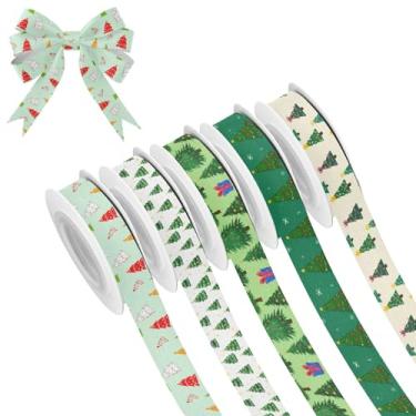 Imagem de SEHANY 5 rolos de fita de Natal 0,59 polegadas 5 jardas fitas de tecido de árvore de Natal fitas de cetim festivas fitas decorativas de Natal para embrulho de presente faça você mesmo artesanato