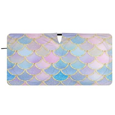 Imagem de Blueangle Guarda-sol para para-brisa de escamas de peixe sereia - 149.9 cm x 76.2 cm dobrável carro janela frontal blocos para-sol raios UV viseira de sol (29)