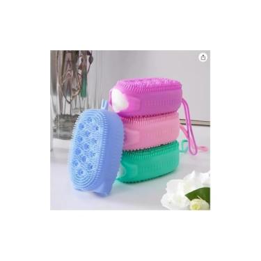 Imagem de Esponja de Silicone para Banho, Bucha Corporal com Recipiente para Sabonete, Material de Silicone e Esponja, 13cm x 4,5cm, com Cerdas Macias para Limpeza e Massagem Relaxante