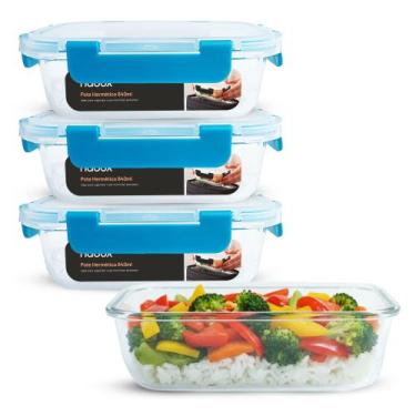 Imagem de 4 Potes Vidro Tampa Hermética 640ml Marmita Travas Premium - U4HOME, A