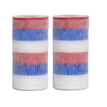 Imagem de JStnana 2 rolos de fita de malha listrada vermelha branca azul para artesanato de grinaldas, 15,8 cm x 7,6 m por rolo de tela decorativa de folha metálica decorativa, para guirlanda patriótica de 4 de