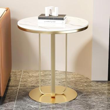 Imagem de Mesa lateral redonda, sala de estar, mesas de canto luxuosas de mármore com base de metal estética simples, mesa de cabeceira de cabeceira de decoração moderna, mesa de lanche de café para quarto