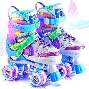 Imagem de Patins Quad Ajustável Infantil com Freio Frontal – Conforto e Segurança(SEREIA ROXO SEM KIT,DO 37 AO 40)