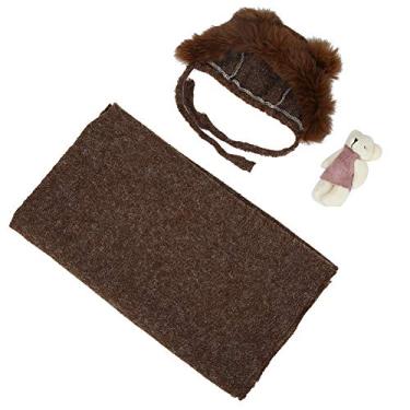 Imagem de SIWOTED Crianças Bebê Fotografia Foto Adereços Urso Coelho Feito à Mão Malha Chapéu Fantasia (chapéu+embrulho+boneca)