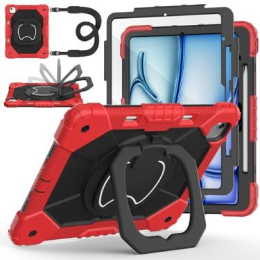 Imagem de Capa para iPad Air 13 polegadas M3 2025/ M2 2024, Auorld para iPad Air 13 polegadas, capa M3 2025 com protetor de tela, suporte giratório de 360 graus, alça de ombro, suporte para lápis, vermelho e