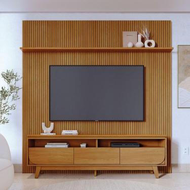 Imagem de Painel Tv 75 Pol 238cm Ripado Kalven E Bancada Elarin M20 - D`rossi Cumaru(fosco)