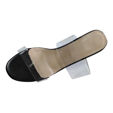 Imagem de Salto alto feminino casual nude transparente respirável para primavera, verão, lazer, uso ao ar livre, Preto, 35