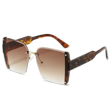 Imagem de HCHES Óculos de Sol Femininos de Luxo com Estampa Degradê de Leopardo, Armação Retrô Sem Aro, Proteção UV400 (Marrom Leopardo)