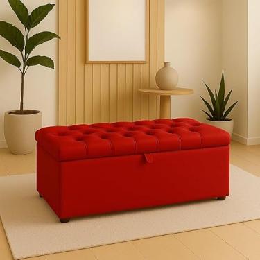 Imagem de Baú Organizador Estofado com Assento 90x40x42 cm – MDF 15mm, Revestimento em Suede, Suporta até 200kg(Espessura da espuma:8 Cm,Tampa Captone Vermelho)
