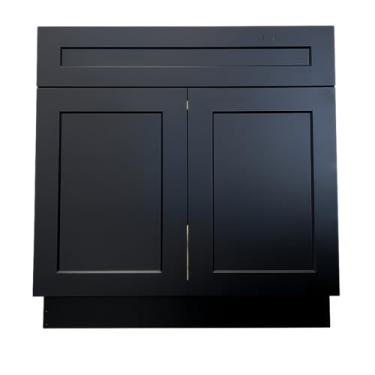 Imagem de Base de banheiro coqueteleira preta – estrutura de madeira maciça e compensado, portas de fechamento suave, armário de pia pronto para montar somente (base de pia de 61 cm)