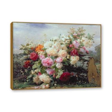 Imagem de NHLDZYH Moldura de teca. Quadro de flores vintage - réplica de óleo clássica - decoração de casa - pintura de natureza morta com moldura decorativa. A33. 30x40cm