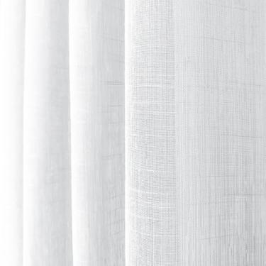 Imagem de Cortina Gaze de Linho 4.00m de Largura - Sem Forro, Compatível com Trilho Suiço, Cortina Translúcida Decorativa, Ideal para Sala, Quarto e Escritório, Aconchegante e Fácil de Instalar (Branco,2,40)