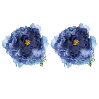 Imagem de PATIKIL Laços de cortina de flores, 2 peças, peônia artificial, floral, suporte de cortina, prendedor de cortina, laços traseiros para casa, escritório, quarto, janela, tratamento, azul