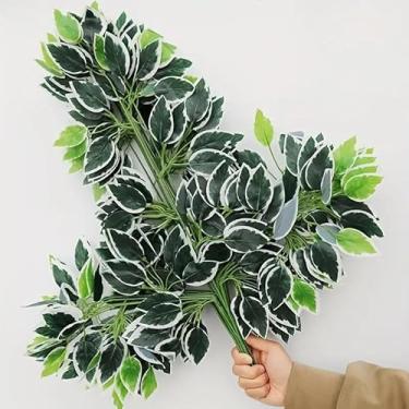 Imagem de Kit 12 Buquês de Fícus Artificial 60cm – Folhagem Realista para Decoração de Casa, Jardim Vertical e Eventos(36,Verde com Branco)