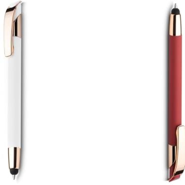 Imagem de Caneta Esferográfica em Metal com Escrita Azul, Detalhe Dourado Rosé, Ponta Touch, Refil Parker, Retrátil, (Branco e Vermelho)