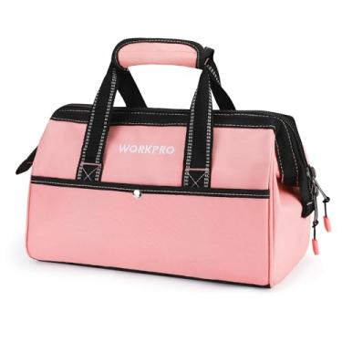 Imagem de WORKPRO Bolsa de ferramentas de 33 cm, bolsa de armazenamento de ferramentas de pano macio rosa, bolsa de boca larga com bolsos internos - fita rosa