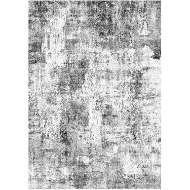 Imagem de Tapete lavável de 10 x 20 cm – Tapete de borracha antiderrapante para entrada, cozinha, corredor | Tapete fino abstrato moderno neutro de pilha baixa para quarto, sala de estar, escritório (cinza)