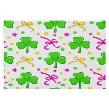 Imagem de Wassud Trevos de três folhas com laços, tapete de porta 61 x 89 cm, tapete de área lavável antiderrapante com suporte de borracha, tapete macio e macio para sala de estar, quarto, entrada, entrada