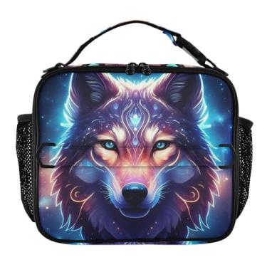 Imagem de Joisal Lancheira com cara de lobo mística, nebulosa cósmica, para mulheres, meninas, lancheira com alça de ombro, masculina, infantil, lancheira para trabalho, escola, linda bolsa térmica floral