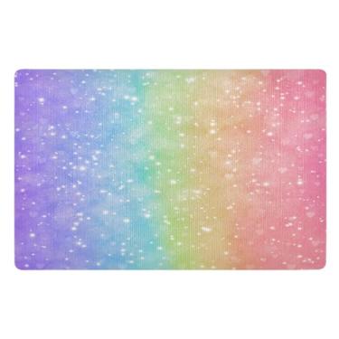 Imagem de Joisal Tapete de entrada Magic Glitter arco-íris absorvente ao ar livre para porta da frente, tapetes internos 81 x 50 cm