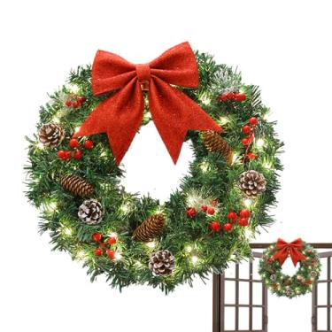 Imagem de Coroa De Natal Para Exterior | 38 Centímetros Com Luzes | Grinalda De Natal Com Luzes Decoração De Festas - Para Interior Exterior Lareira Parede Jardim Quintal Sala De Estar Decorações Para Festas